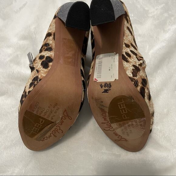 Sam Edelman Felix leopard silver glitter calf hair heeled booties size 7 NWT - Picture 6 of 9